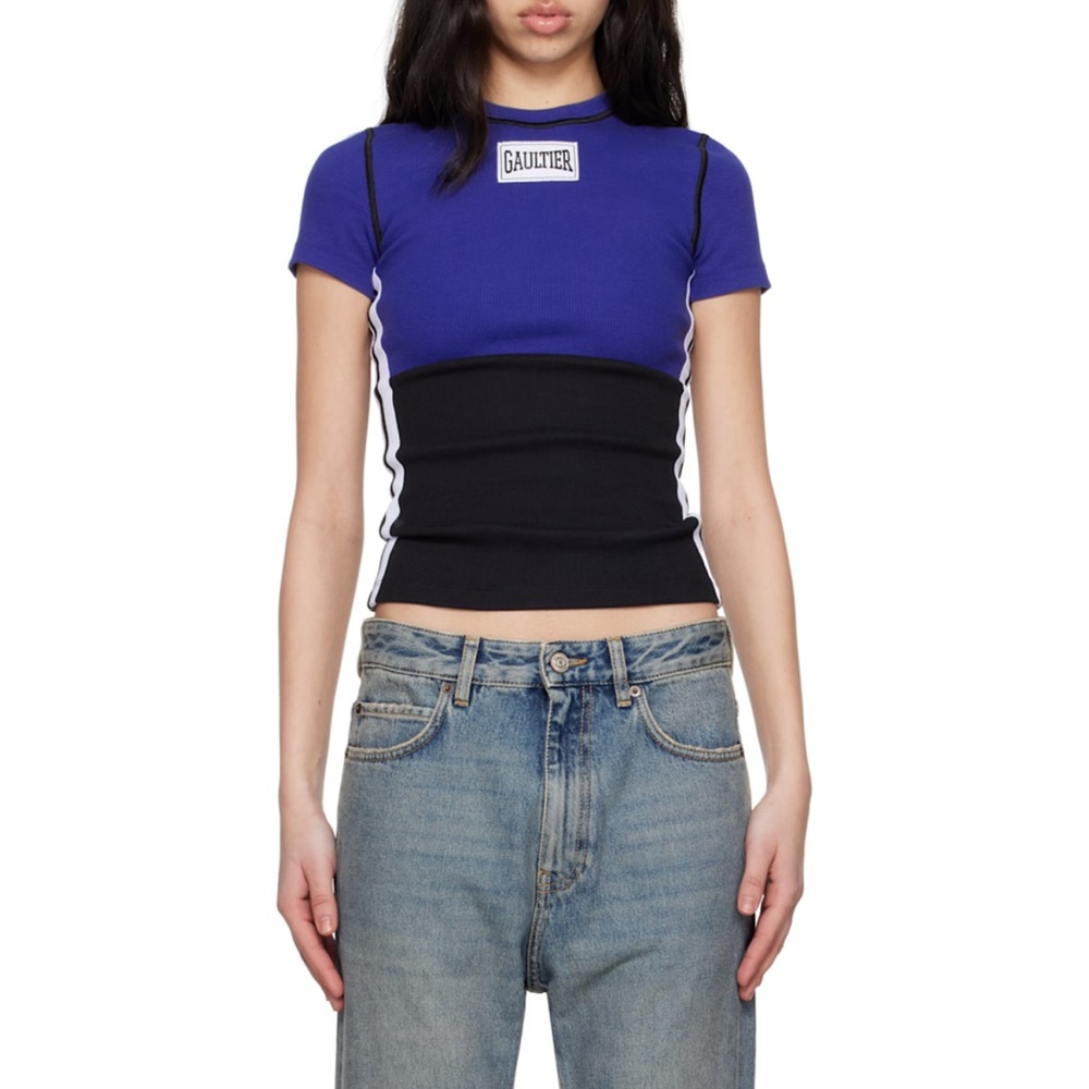 Jean Paul Gaultier Blue and Black Short Sleeve Tee SM